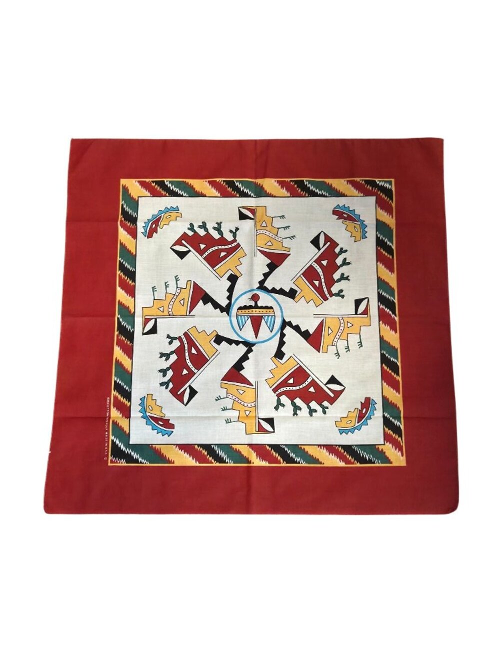 Southwestern Bandana Thunderbird Cactus Cotton Polyester Red USA 24 Inch Square